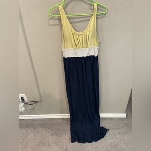 EUC Mossimo Size Large Empire style Maxi dress. Navy blue, yellow, and white